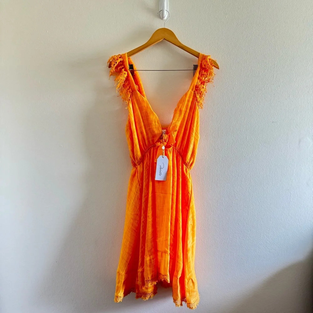 NWT Peixoto Farrah Marigold Lace Sleeve Tie Front Mini Dress Size XL